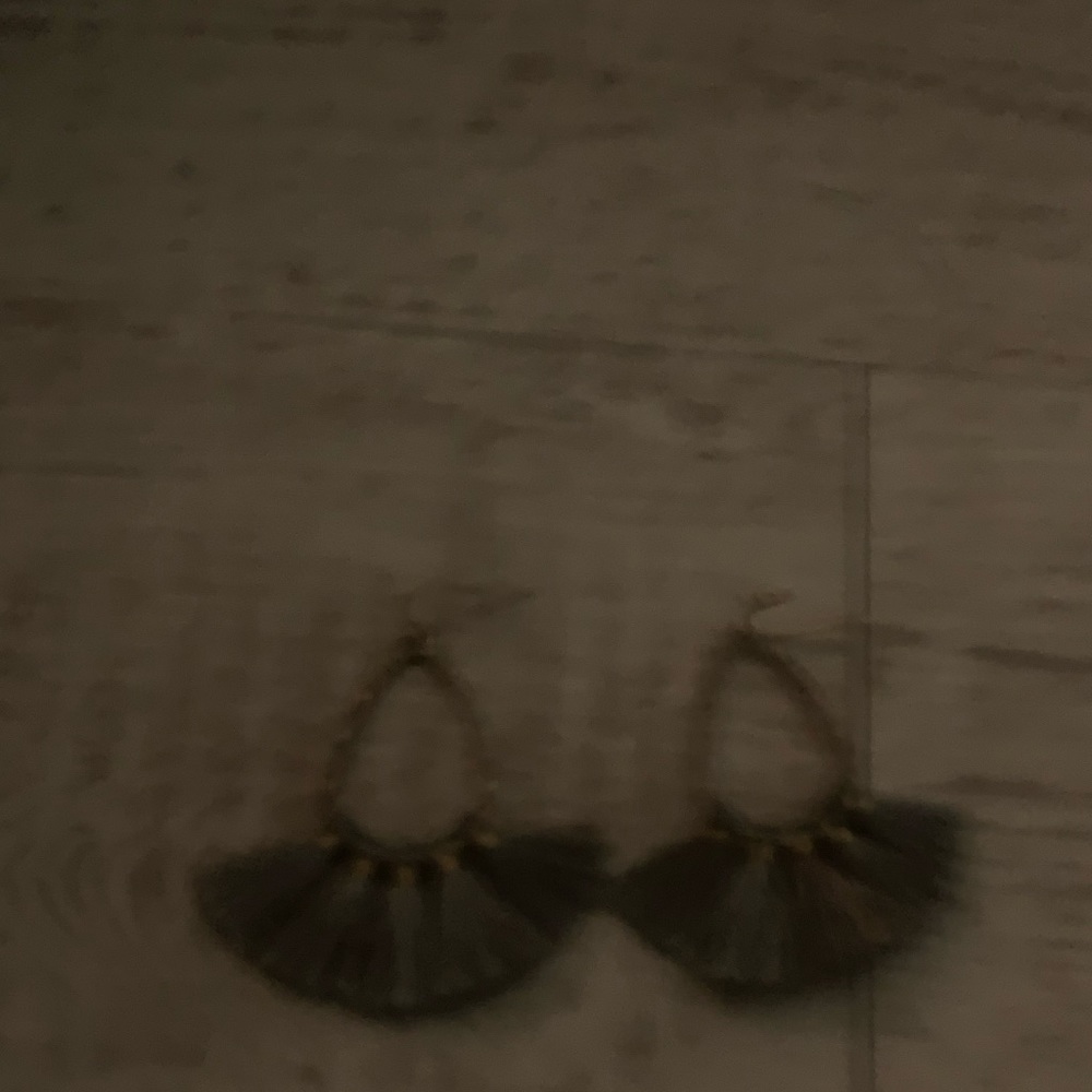 Grey tassel hoop earrings drop gold boho trendy - Picture 2 of 4